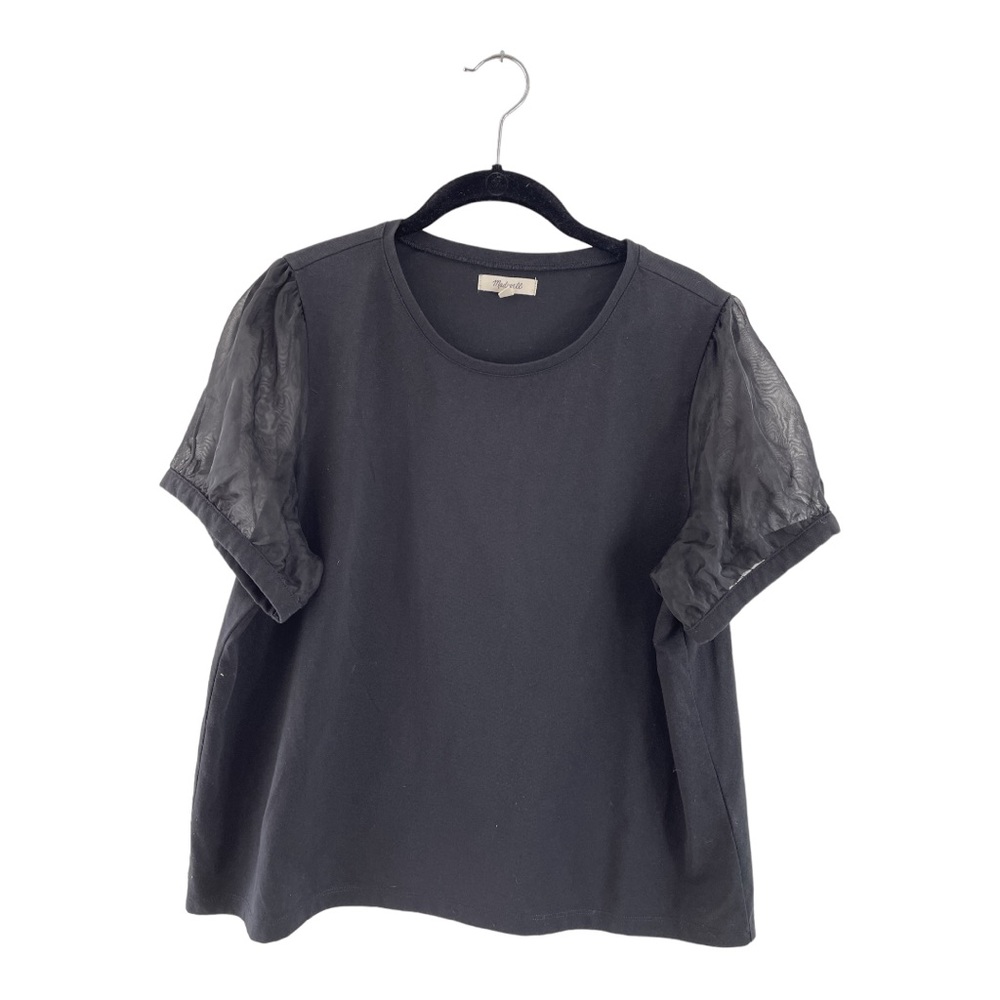 Madewell Sheer Short Sleeve Knit Top in Black Size: XL
